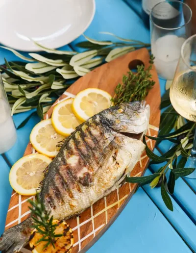 Fish mediterranean style, on the beach at Cafe del Mar Miami Beach